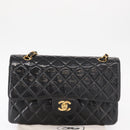 CHANEL Matelasse Double Flap Chain Bag Patent leather Black Gold CC Auth 152292V-30