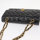 CHANEL Matelasse Double Flap Chain Bag Patent leather Black Gold CC Auth 152292V-6