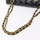 CHANEL Matelasse Double Flap Chain Bag Patent leather Black Gold CC Auth 152292V-7