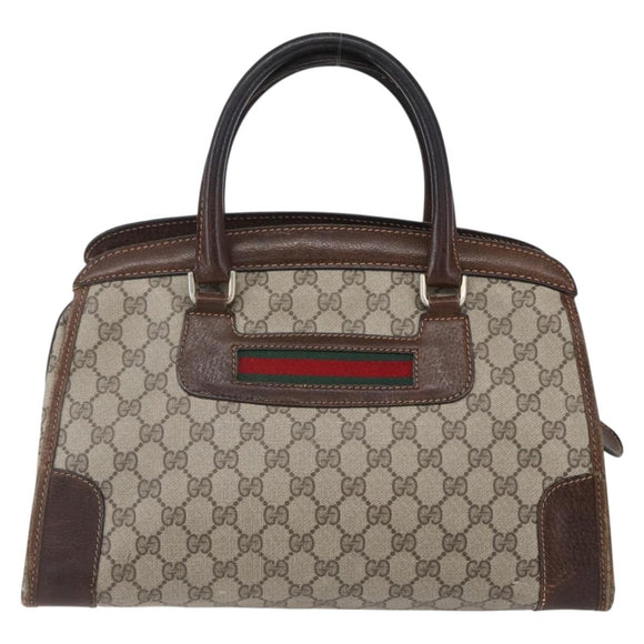 GUCCI GG Supreme Web Sherry Line Hand Bag PVC Beige Gold Auth 152358