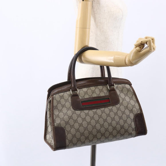 GUCCI GG Supreme Web Sherry Line Hand Bag PVC Beige Gold Auth 152358