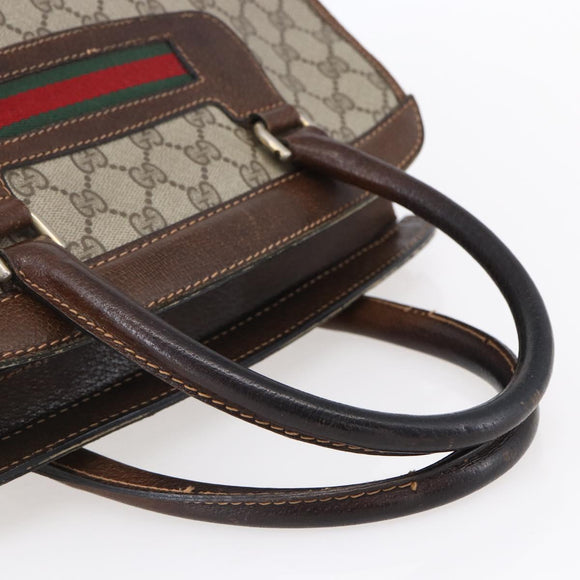 GUCCI GG Supreme Web Sherry Line Hand Bag PVC Beige Gold Auth 152358