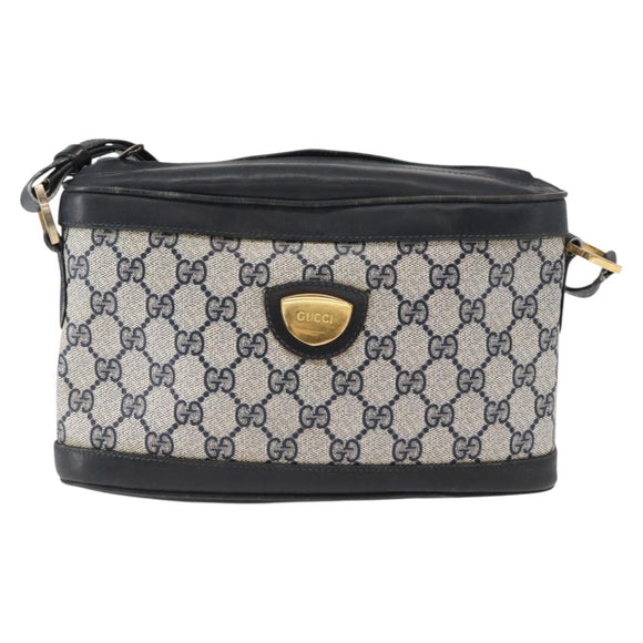 GUCCI GG Supreme Shoulder Bag PVC Leather Navy Gold Auth 152361