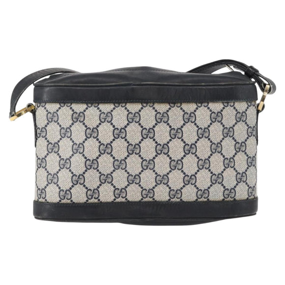 GUCCI GG Supreme Shoulder Bag PVC Leather Navy Gold Auth 152361