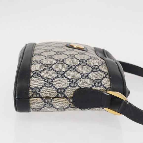 GUCCI GG Supreme Shoulder Bag PVC Leather Navy Gold Auth 152361