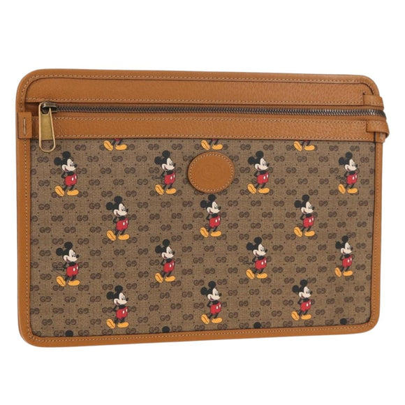 GUCCI GUCCIxDisney GG Supreme Clutch Bag PVC Beige Gold 602552 Auth 152362M