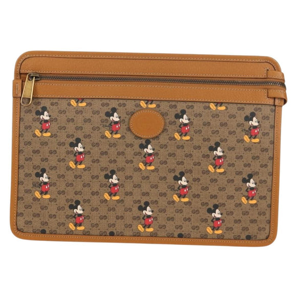 GUCCI GUCCIxDisney GG Supreme Clutch Bag PVC Beige Gold 602552 Auth 152362M