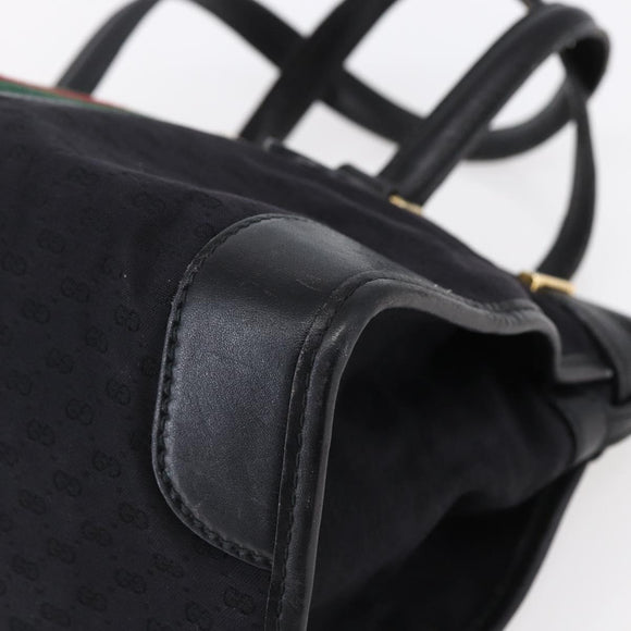 GUCCI Micro GG Supreme Web Sherry Line Hand Bag Black Gold Auth 152363V