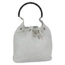 GUCCI Bamboo Shoulder Bag Leather White Silver 001 4006 2404 Auth 152366-1