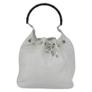 GUCCI Bamboo Shoulder Bag Leather White Silver 001 4006 2404 Auth 152366-13