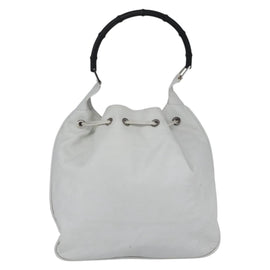 GUCCI Bamboo Shoulder Bag Leather White Silver 001 4006 2404 Auth 152366 - 0