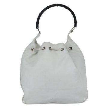 GUCCI Bamboo Shoulder Bag Leather White Silver 001 4006 2404 Auth 152366 - 0