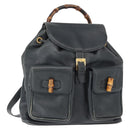 GUCCI Bamboo Backpack Leather Navy Gold 003 2058 0016 Auth 152368-1