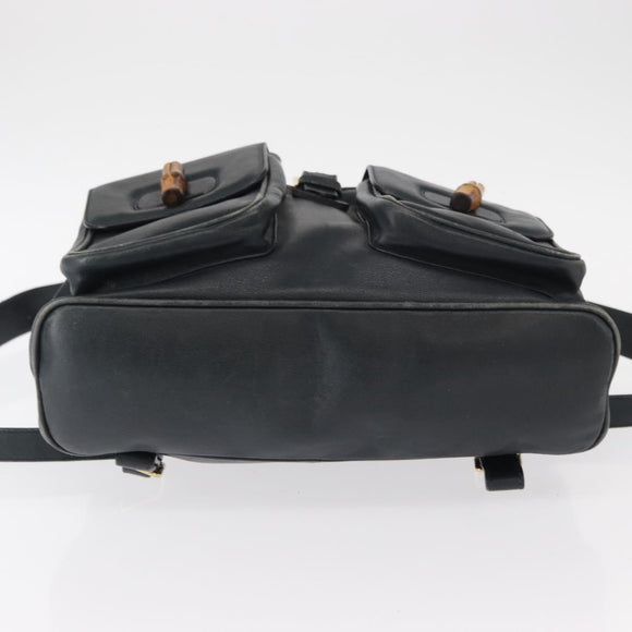 GUCCI Bamboo Backpack Leather Navy Gold 003 2058 0016 Auth 152368