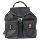 GUCCI Bamboo Backpack Leather Navy Gold 003 2058 0016 Auth 152368-13