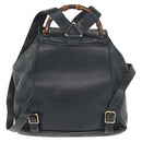 GUCCI Bamboo Backpack Leather Navy Gold 003 2058 0016 Auth 152368-2