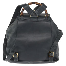 GUCCI Bamboo Backpack Leather Navy Gold 003 2058 0016 Auth 152368 - 0