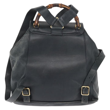 GUCCI Bamboo Backpack Leather Navy Gold 003 2058 0016 Auth 152368 - 0