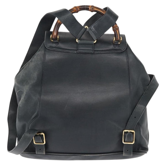 GUCCI Bamboo Backpack Leather Navy Gold 003 2058 0016 Auth 152368