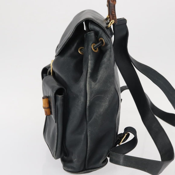 GUCCI Bamboo Backpack Leather Navy Gold 003 2058 0016 Auth 152368
