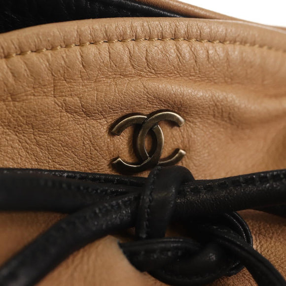 CHANEL Purse Hand Bag Lamb Skin Beige CC Auth 152370A