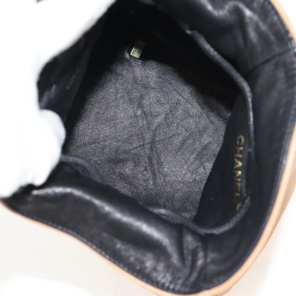 CHANEL Purse Hand Bag Lamb Skin Beige CC Auth 152370A