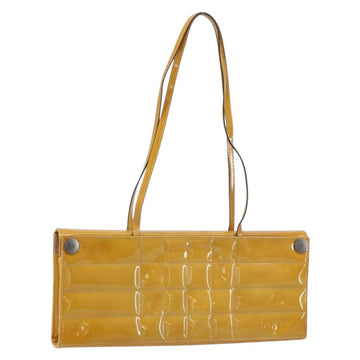 CHANEL Choco Bar Shoulder Bag Enamel Yellow CC Auth 152372