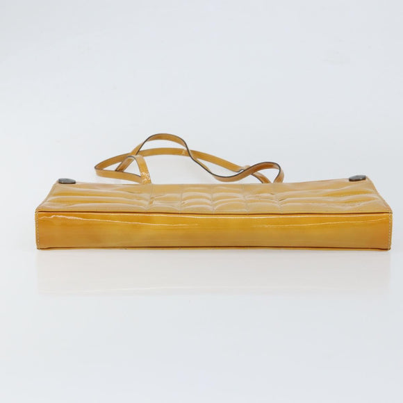 CHANEL Choco Bar Shoulder Bag Enamel Yellow CC Auth 152372