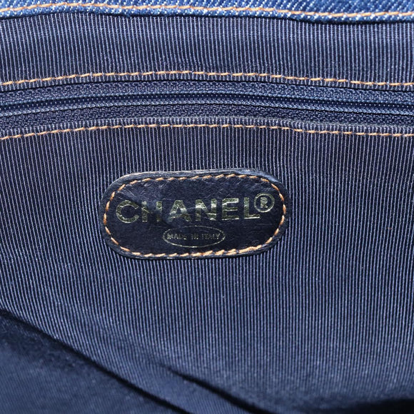 CHANEL Hand Bag Denim Blue Gold CC Auth 152373