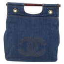 CHANEL Hand Bag Denim Blue Gold CC Auth 152373-13