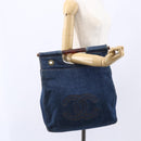 CHANEL Hand Bag Denim Blue Gold CC Auth 152373-24