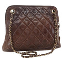 CHANEL Matelasse Chain Shoulder Bag Lamb Skin Brown Gold CC Auth 152374-1