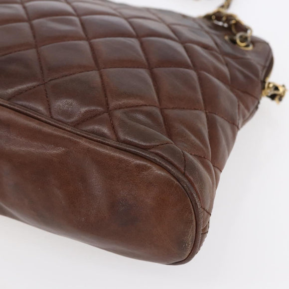 CHANEL Matelasse Chain Shoulder Bag Lamb Skin Brown Gold CC Auth 152374