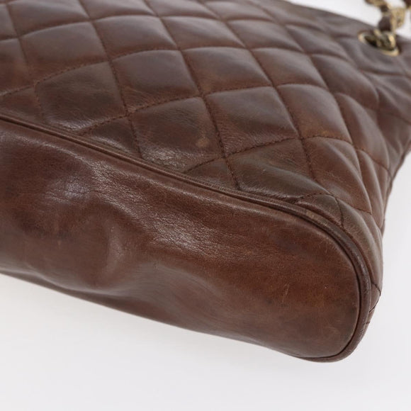 CHANEL Matelasse Chain Shoulder Bag Lamb Skin Brown Gold CC Auth 152374
