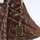 CHANEL Matelasse Chain Shoulder Bag Lamb Skin Brown Gold CC Auth 152374-18