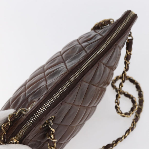 CHANEL Matelasse Chain Shoulder Bag Lamb Skin Brown Gold CC Auth 152374