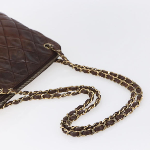 CHANEL Matelasse Chain Shoulder Bag Lamb Skin Brown Gold CC Auth 152374
