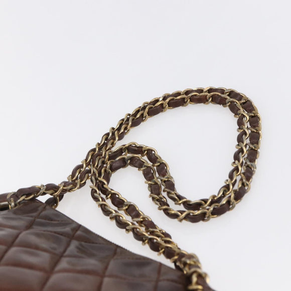 CHANEL Matelasse Chain Shoulder Bag Lamb Skin Brown Gold CC Auth 152374
