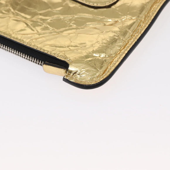 CHANEL Clutch Bag Leather Gold CC Auth 152375SM