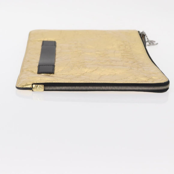 CHANEL Clutch Bag Leather Gold CC Auth 152375SM
