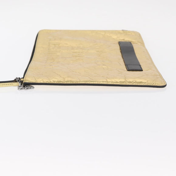 CHANEL Clutch Bag Leather Gold CC Auth 152375AM