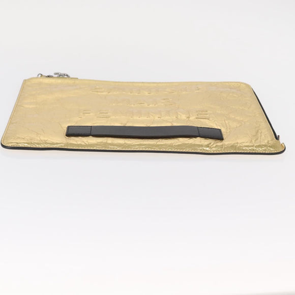 CHANEL Clutch Bag Leather Gold CC Auth 152375SM