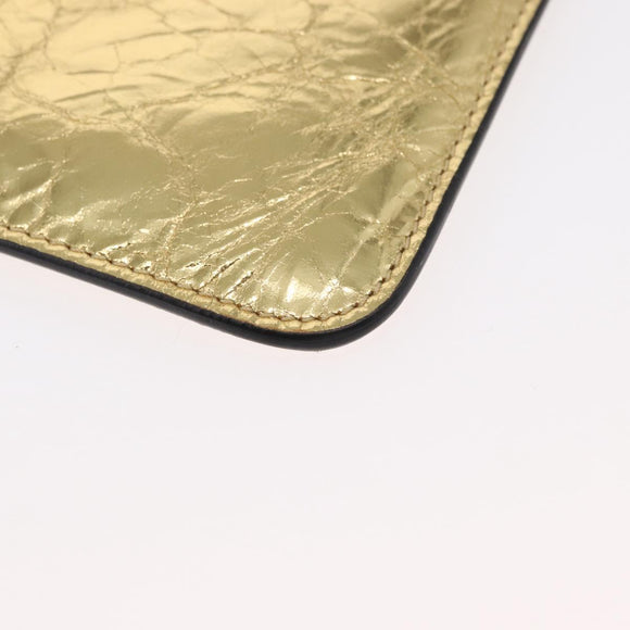 CHANEL Clutch Bag Leather Gold CC Auth 152375SM