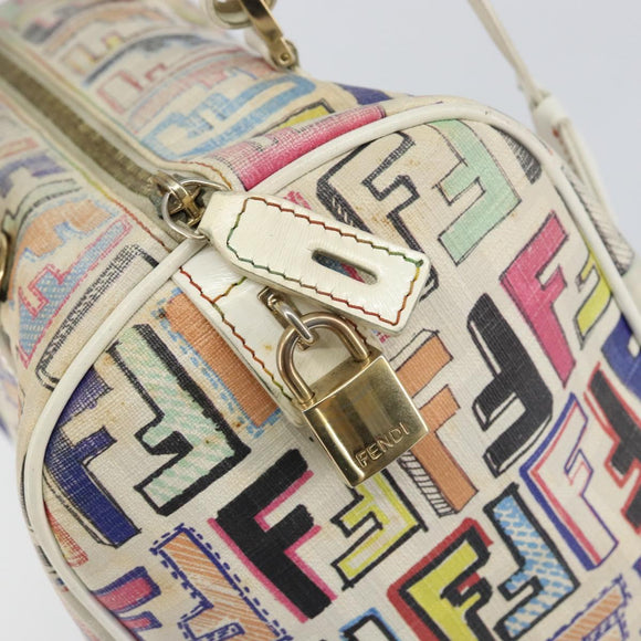 FENDI Zucca Canvas Hand Bag PVC Multicolor Gold Auth 152378V