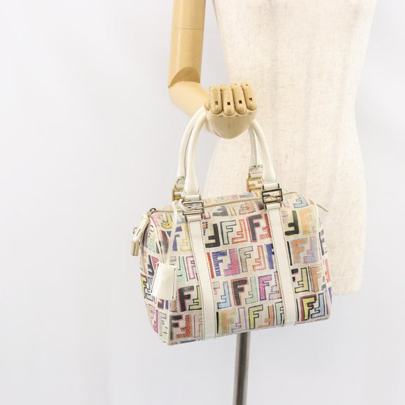 FENDI Zucca Canvas Hand Bag PVC Multicolor Gold Auth 152378V