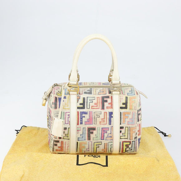 FENDI Zucca Canvas Hand Bag PVC Multicolor Gold Auth 152378V