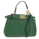 FENDI Micro Peek A Boo Hand Bag Leather Gold Green Auth 152379V-1