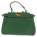 FENDI Micro Peek A Boo Hand Bag Leather Gold Green Auth 152379V-13
