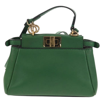 FENDI Micro Peek A Boo Hand Bag Leather Gold Green Auth 152379V - 0