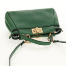 FENDI Micro Peek A Boo Hand Bag Leather Gold Green Auth 152379V-6